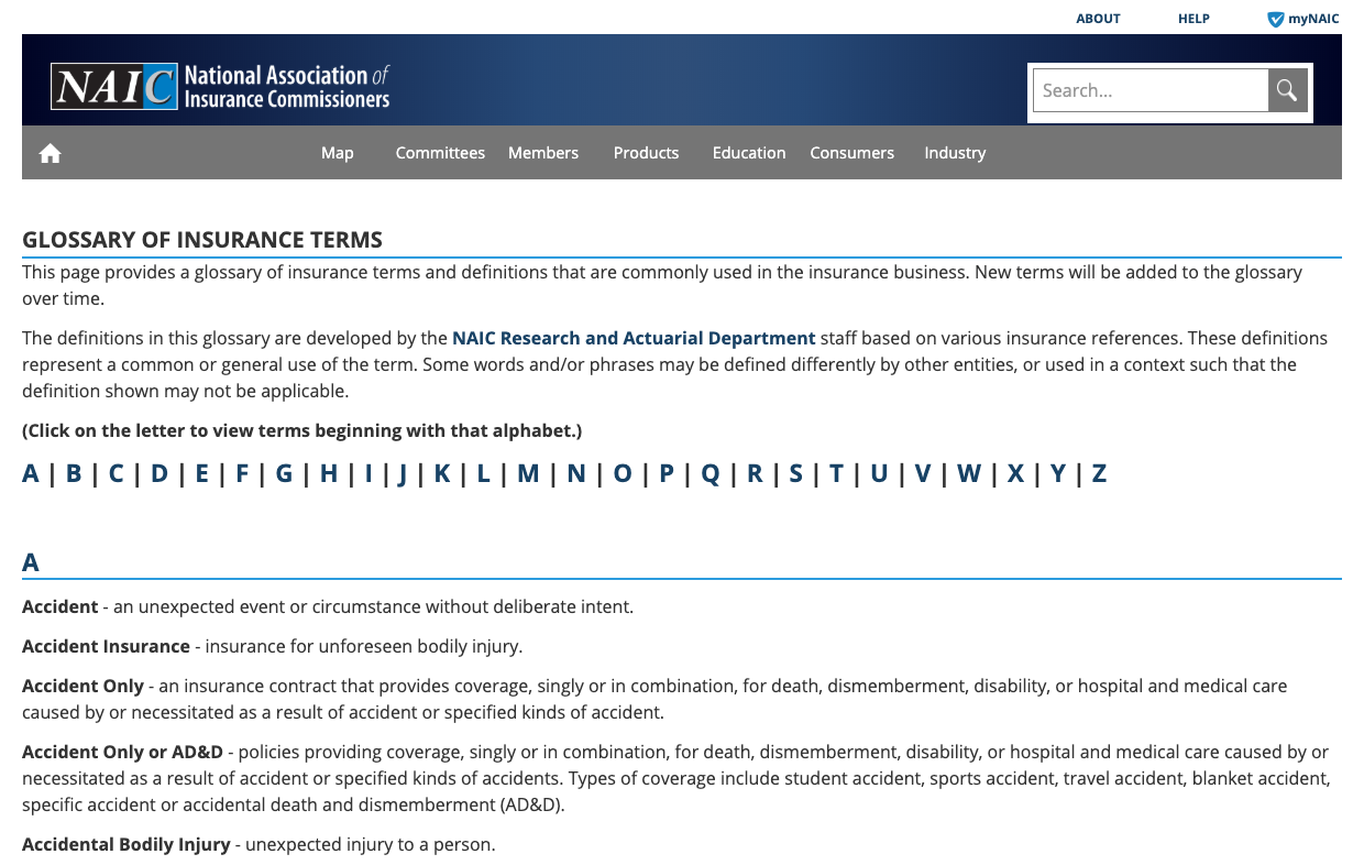 glossary of insurance terms